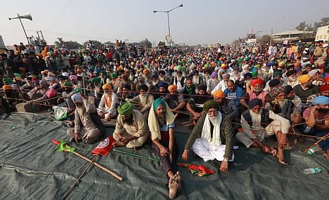 Farmers gathered at the Singhu border during their ongoing Delhi Chalo protest. (Photo | Shekhar Yadav/EPS)