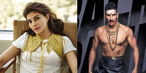 Bollywood actress Jacqueline Fernandez (L) and Akshay Kumar in a poster of Bachchan Pandey. (Photo| Facebook and Twitter)
