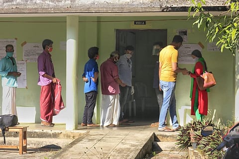A scene from a polling station at Mulanthuruthy in Kochi on Thursday. (Photo | EPS/Arun Angela)