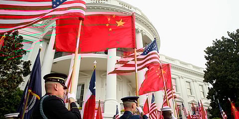 A military honor guard await the arrival of Chinese President Xi Jinping at the White House in Washington. (File photo| AP)