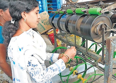 A shot from a documentary that the TRSMA and ISA are shooting, which shows the current life of a private school teacher- turned-powerloom worker, in Karimnagar
