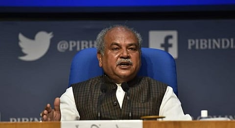Union Agriculture minister Narendra Singh Tomar addresses the media in Delhi on Thursday. (Photo | Shekhar Yadav, EPS)