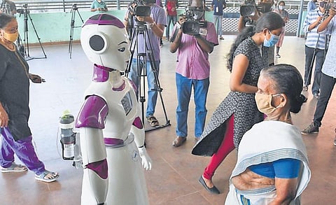 The robot at the community hall of Thrikkakara municipality which endeared itselfto voters on polling day on Thursday| Albin Mathew