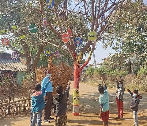 Each of his class is attended by 20 to 30 children and Subash Chandra Sahu ensures that every child follows the Covid-19 guidelines. (Photo | Express)