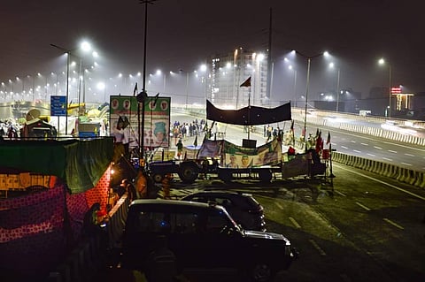 NH-24 near Ghazipur border blocked by farmers protesting against Centre's new farm reform laws in Ghaziabad Sunday Dec.13 2020. (Photo | PTI)