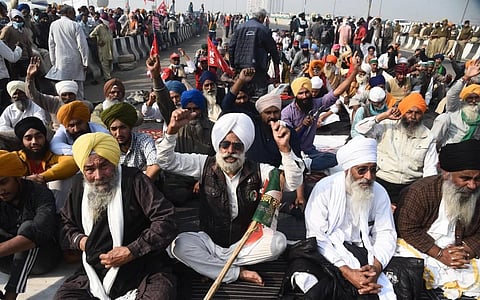 Farmers during their ongoing agitation against the new farm laws at Delhi-UP border near Ghazipur in New Delhi. (File photo| Parveen Negi, EPS)