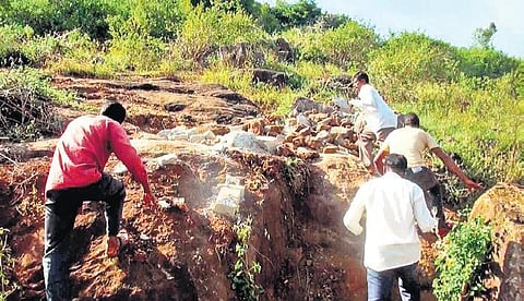 The revenue team conducting the survey near Sunadeba village in Pottangi block.