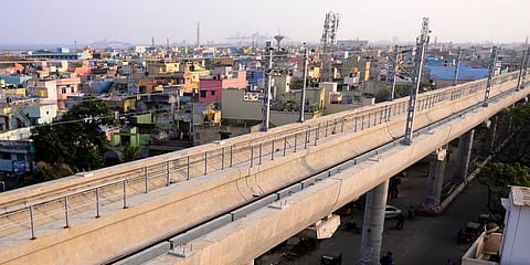 The elevated line runs parallelly to the north Chennai coastline. (Photo | Debadatta Mallick, EPS)
