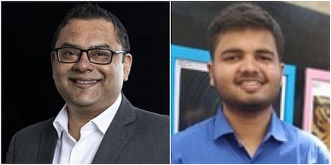 Quizmaster Raj Dam (L) and SINMQ 2020 winner Preetham Upadhya. (photo| Special Arrangement)