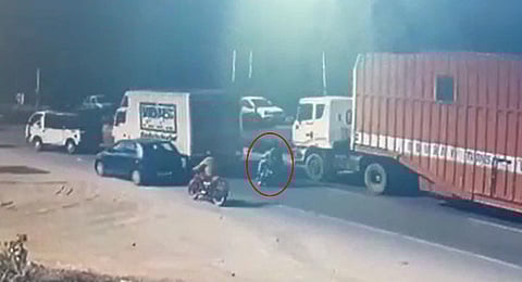 CCTV footage showed that the container was moving on the extreme right. (Videograb)