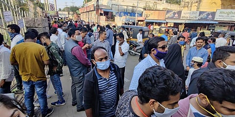 A crowd gathers outside Golconda Fort on Sunday. (Photo| EPS)