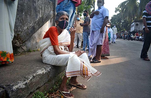Sundari, 82, resting after casting her vote at West Hill Government LP and UP School in Kozhikode. (Photo | Manu R Mavelil, EPS)