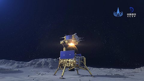 The Chinese lunar probe lifted off from the moon Thursday night with a cargo of lunar samples on the first stage of its return to Earth. (Photo | AP)