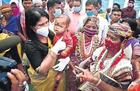 Sulochana Das with Bonda tribals during the sensitisation programme  | Express