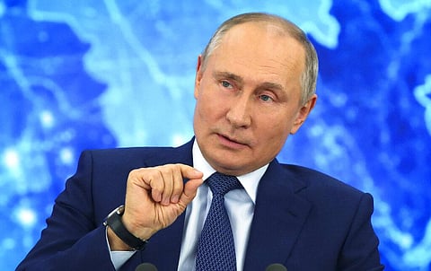 Russian President Vladimir Putin speaks via video call during a news conference in Moscow. (Photo | AP)