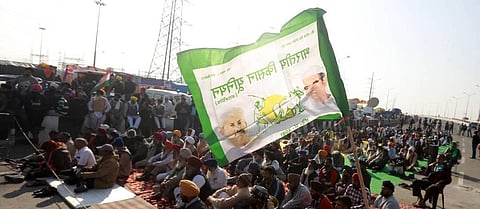 Farmers during their protest against the new farm laws at Ghazipur Border in New Delhi on Friday. (Photo | Shekhar Yadav/EPS)