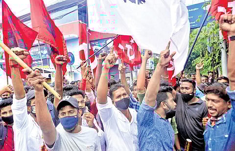 Party workers celebrate the victory of the LDF in the local body elections in Thiruvananthapuram. (Photo | EPS/Vincent Pulickal)
