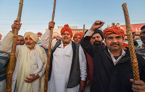 Farmer from Haryana gather at Singhu border as they join the agitation against the Centre's farm reform laws in New Delhi Saturday Dec. 19 2020. (Photo | PTI)