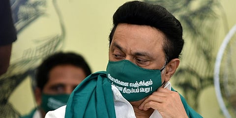 DMK chief and Leader of Opposition MK Stalin during the day-long hunger strike in support of farmers protesting against the farm laws. (Photo | R Satish Babu, EPS)