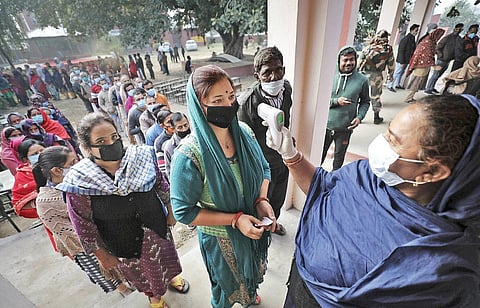 voters at a booth in Jammu’s Meen Sarkar Sambha | Zahoor punjabi/PTI
