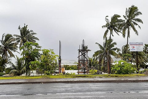 The sky is clouded over in the distance as intermittent rain and wind continue at Suva Harbour in Suva, Fiji. (Photo | AP)