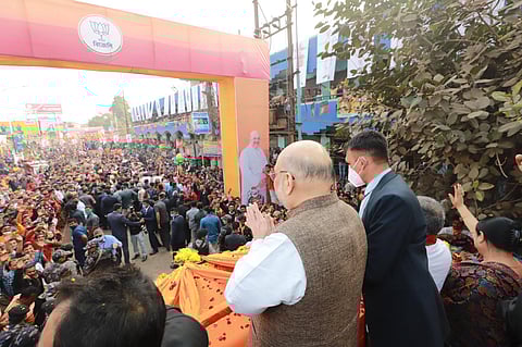 Amit Shah at a roadshow in Bengal. (Photo| Twitter)