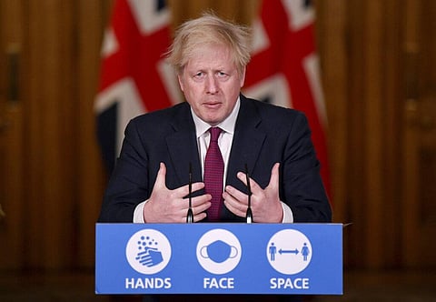 Britain's Prime Minister Boris Johnson speaks during a news conference in response to the ongoing situation with the coronavirus. (Photo | AP)