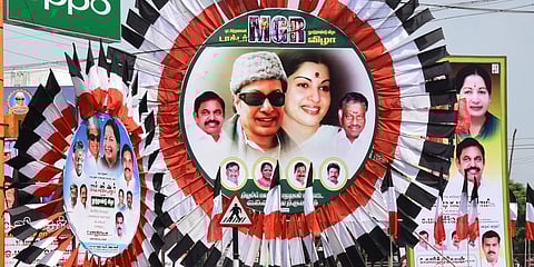Flex boards of AIADMK's former and present leaders are kept around Tiruchy on the mark of MGR Centenary celebration. (File photo| EPS)