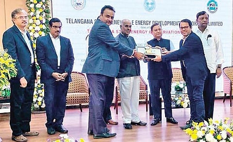 GMR-led Hyderabad International Airport Ltd officials receive the gold award  at the Telangana State Energy Conservation Awards 2020