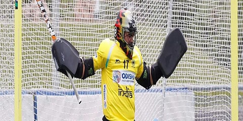 India's junior team hockey goalkeeper Pawan (Photo | ANI)