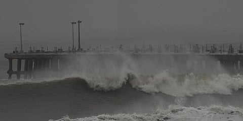 Giant waves hit Puducherry coast before the landfall of cyclone. (File Photo | EPS)