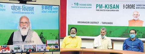 PM Narendra Modi interacted with farmer M Subramani at Krishnagiri Collectorate through video conference on Friday | EXPRESS