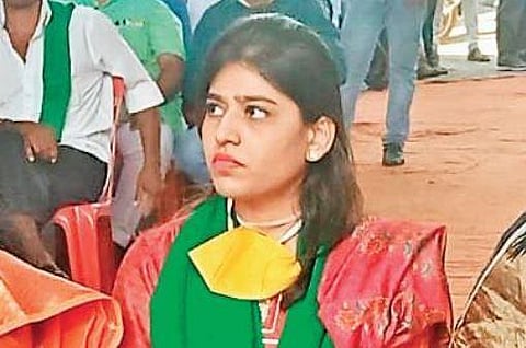Union Minister late Suresh Angadi’s daughter Shradha Angadi attends a political event in Belagavi on Friday | Express