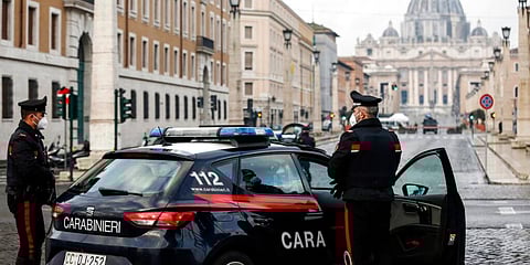 Italian Carabinieri officers check vehicles in front of St. Peter's Basilica at the Vatican. (Photo | AP)