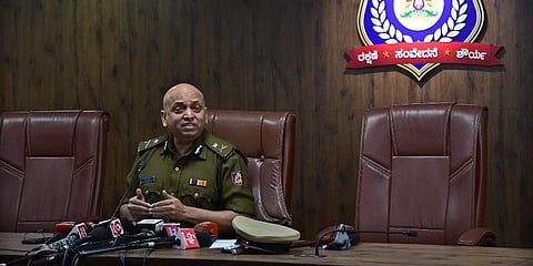ACP Hemant Nimbalkar during a press meet at Comissioner Office in Bengaluru on Sunday. (Photo | Ashishkrishna HP, EPS)