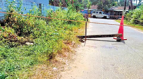 The spot where Aneesh was killed, adjacent to the Manamkulambu school at Thenkurissy in Palakkad, which has been barricaded