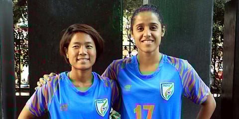 Indian Women's football team stars Dangmei Grace and Dalima Chhibber (Photo | EPS)