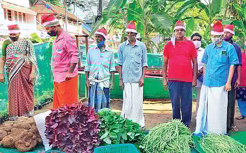 Anad-based farmers sell their produce in front of the Government  LPS at Kuravankonam