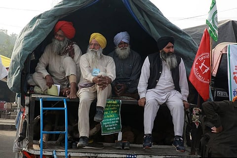 Farmers during the ongoing protest against the farm laws at Singhu Border in New Delhi. (File Photo | Shekhar Yadav/EPS)