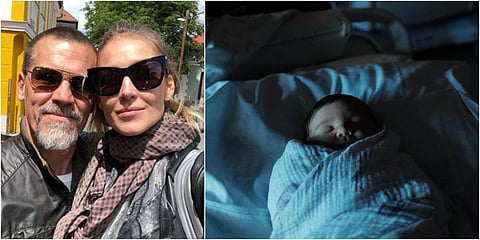 Josh Brolin and his wife Kathryn Brolin (L) and their newborn girl Chapel Grace. (Photo| Instagram)