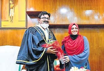 M Anilkumar being greeted by Deputy Mayor K A Ansiya after he formally assumed charge as the new mayor| Albin Mathew