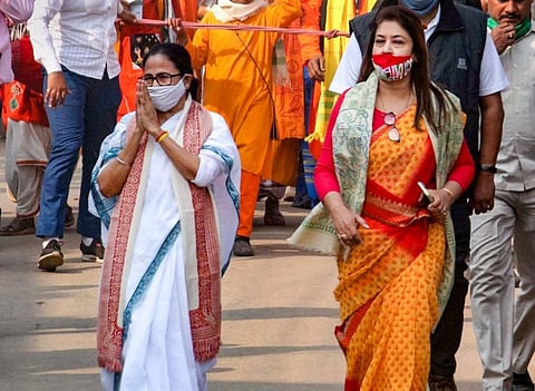 West Bengal Chief Minister Mamata Banerjee during a rally ahead of West Bengal Assembly polls 2021 at Bolpur in Birbhum district of West Bengal. (Photo | PTI)