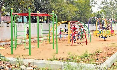 Children playing at a park at APIIC Colony in the city on Monday | Prasant Madugula