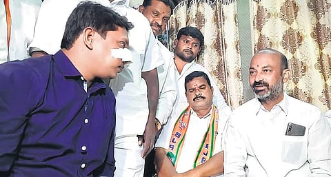 BJP Telangana president Bandi Sanjay Kumar called on Praveen, who was injured  in disturbances during the GHMC polls at Chaitanyapuri, Hyderabad on Tuesday