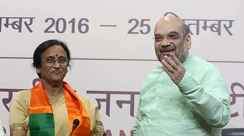 Rita Bahuguna Joshi and BJP president Amit Shah in New Delhi on Thursday | shekhar yadav