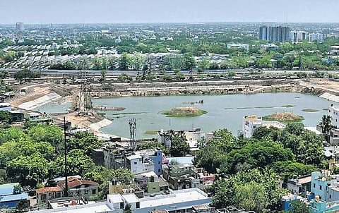 An aerial view of Villivakkam lake in Chennai | p jawahar