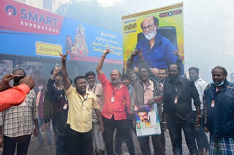 Rajinikanth fans celebrating his political entry announcement in Tiruchy on Thursday (Photo | EPS/M K Ashok Kumar)