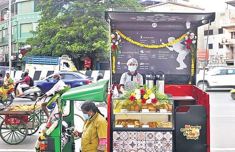 Minister for Industries M C Sampath and Fisheries Minister D Jayakumar inaugurate the first fleet of mobile chai outlets at Saidapet on Tuesday | DEBADATTA MALLICK