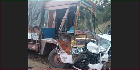 The driver of a goods lorry first collided with a car following which as many as six vehicles collided with one another at Kuthiran.
