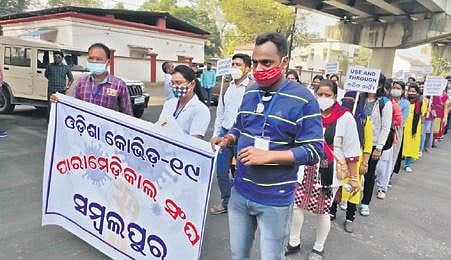 Contractual Covid warriors taking out protest rally